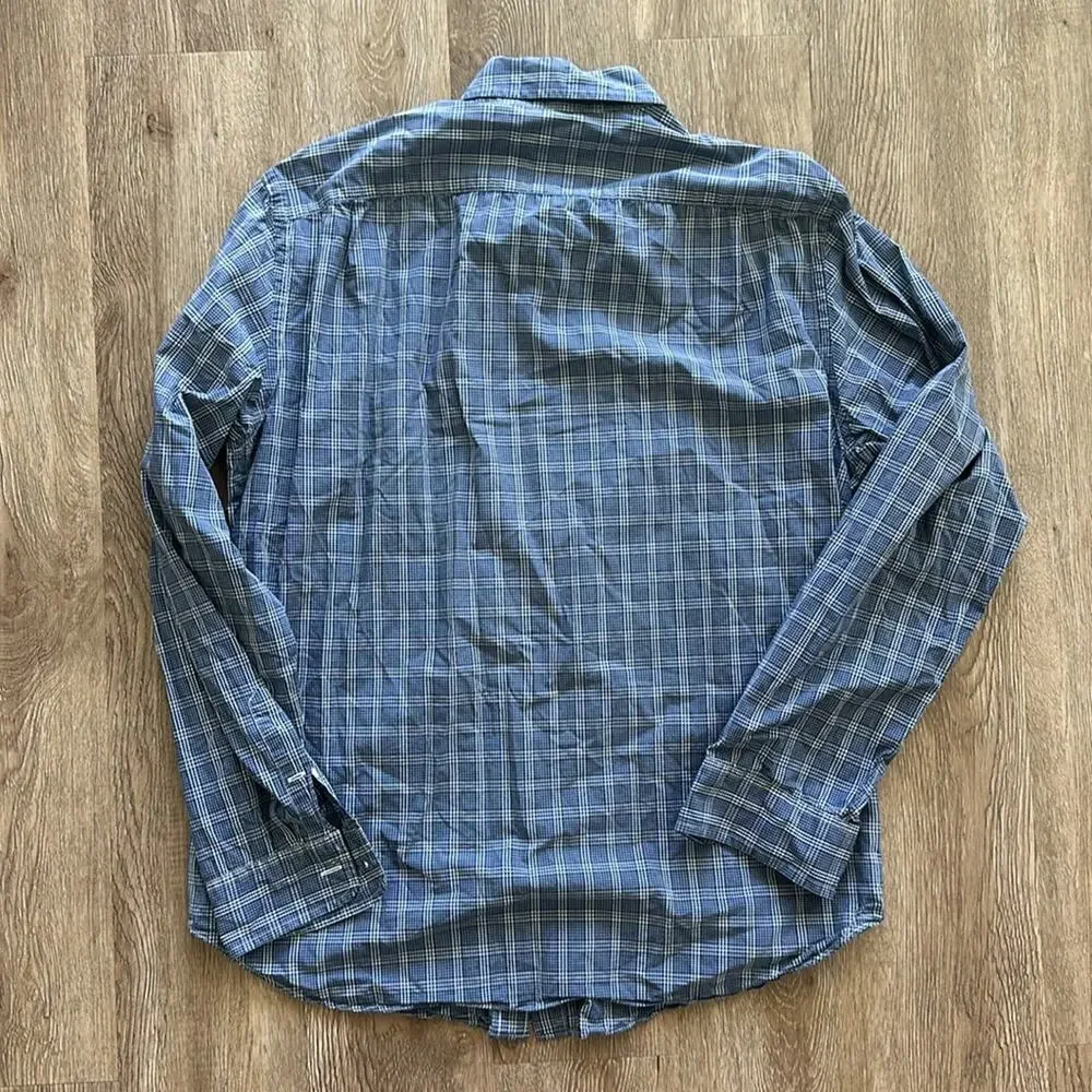 J.Crew Light Weight Button Front Long Sleeve Shirt Blue & White Plaid Size Large
